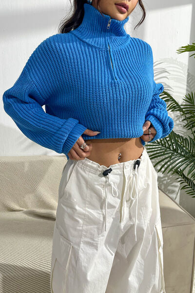 Blue Zone Planet | Quarter Zip Dropped Shoulder Sweater BLUE ZONE PLANET