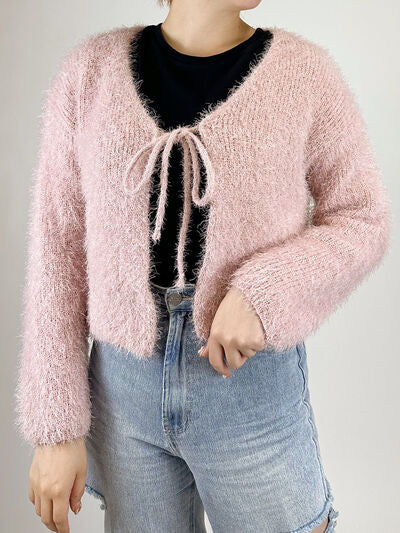 Tied Open Front Dropped Shoulder Cardigan Trendsi