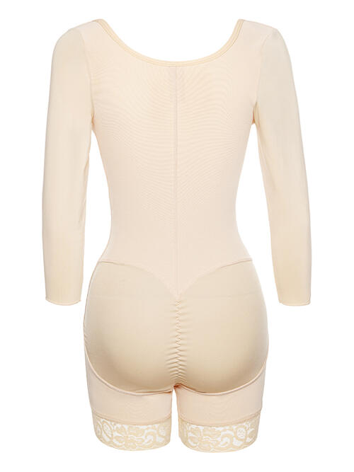 Full Size Zip Up Lace Detail Long Sleeve Shapewear BLUE ZONE PLANET