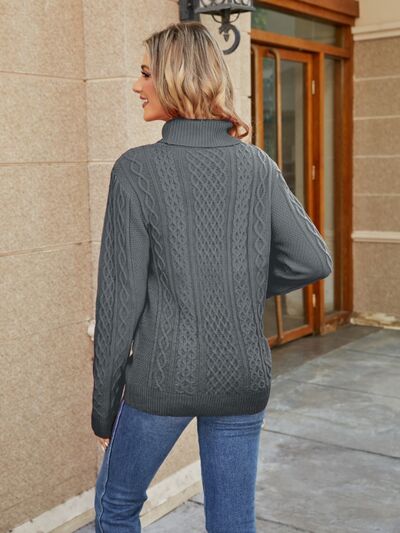 Blue Zone Planet | Cable-Knit Mock Neck Sweater BLUE ZONE PLANET
