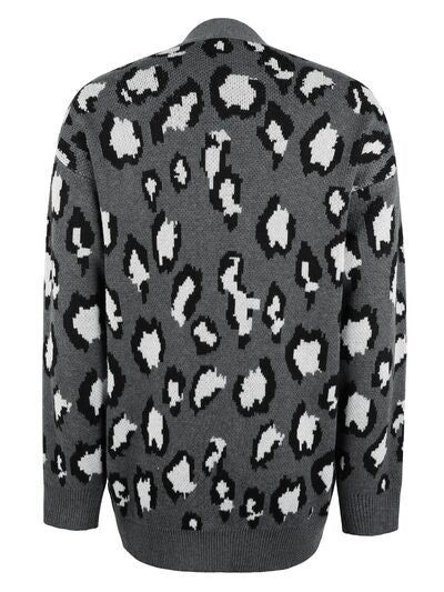 Blue Zone Planet | Leopard Open Front Dropped Shoulder Cardigan BLUE ZONE PLANET