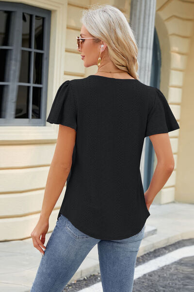 Blue Zone Planet | Eyelet Square Neck Short Sleeve T-Shirt BLUE ZONE PLANET