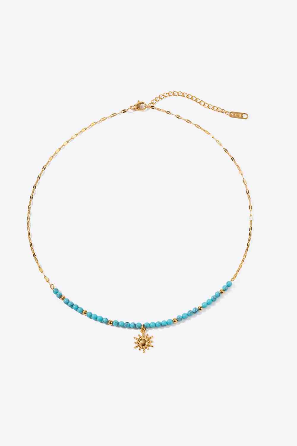 Turquoise Beaded 18K Gold-Plated Sun Shape Pendant Necklace BLUE ZONE PLANET