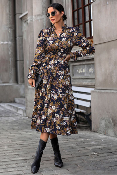 Floral Flounce Sleeve Tiered Dress BLUE ZONE PLANET