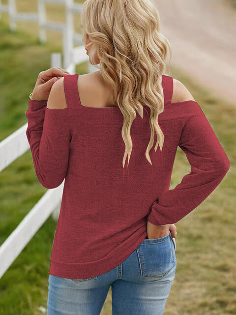 Full Size Cutout Cold Shoulder Blouse BLUE ZONE PLANET