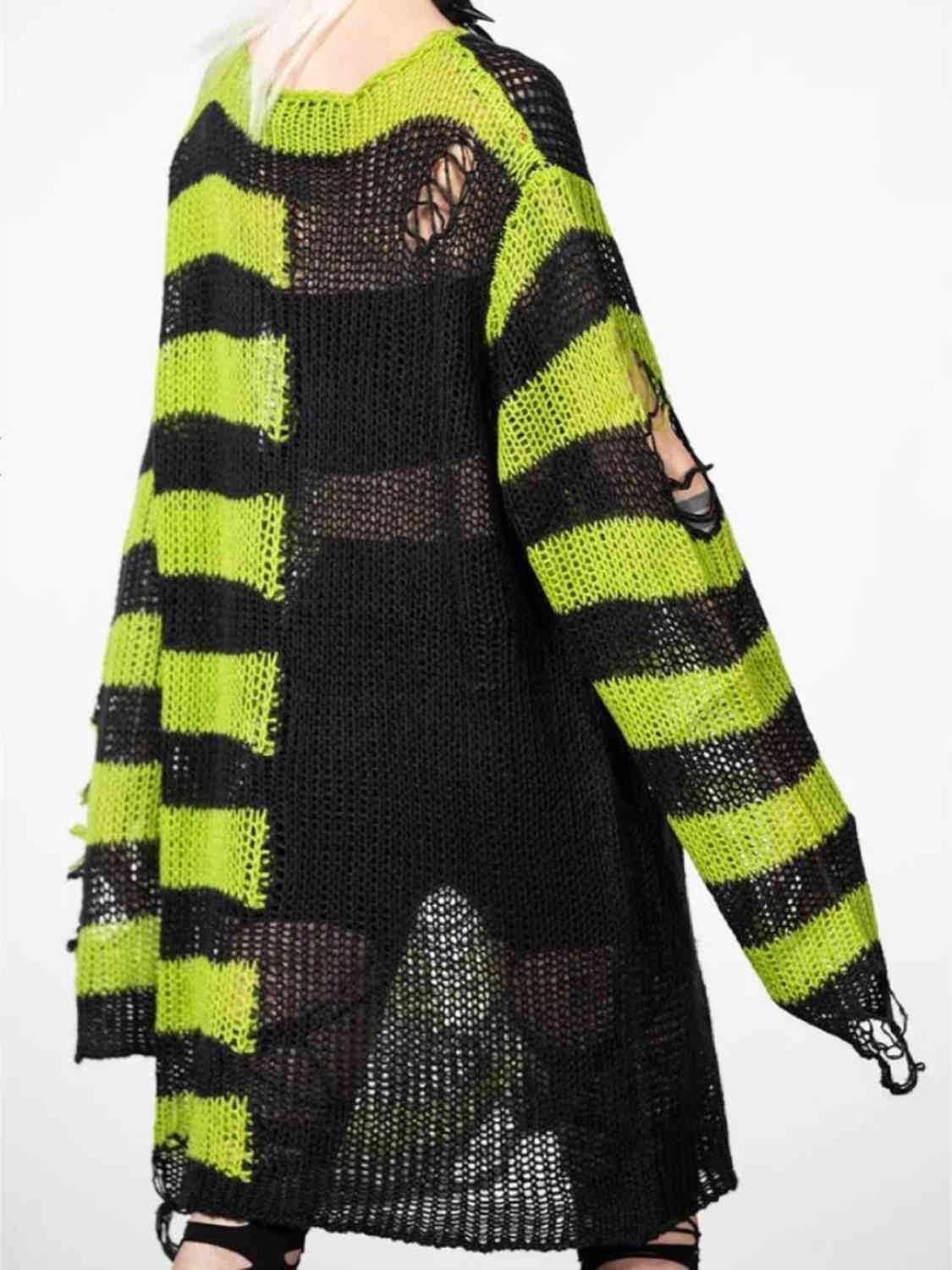 Striped Distressed Tunic Sweater BLUE ZONE PLANET