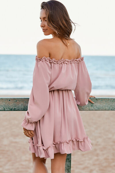 Blue Zone Planet | Frill Off-Shoulder Flounce Sleeve Dress BLUE ZONE PLANET