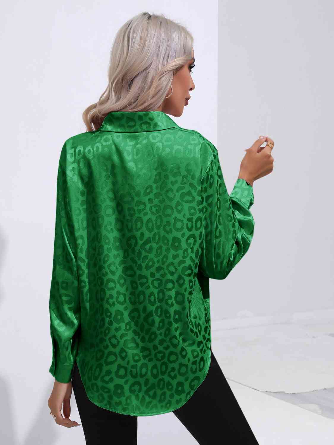 Printed Collared Neck Buttoned Shirt BLUE ZONE PLANET