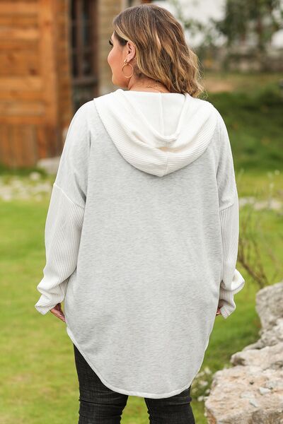 Blue Zone Planet | Plus Size Button Up Drawstring Long Sleeve Hoodie BLUE ZONE PLANET
