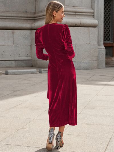 Blue Zone Planet | Surplice Puff Sleeve Midi Dress BLUE ZONE PLANET