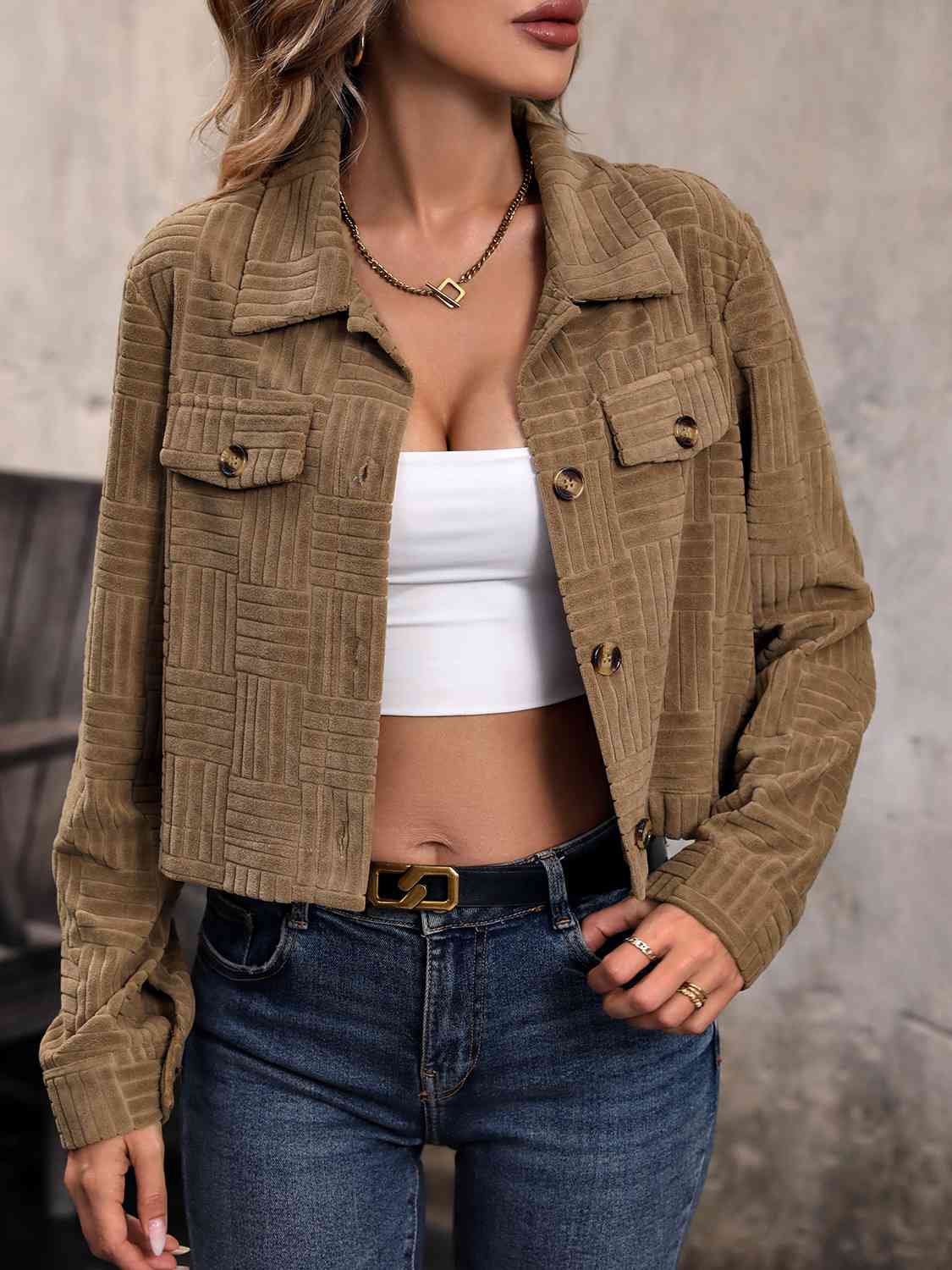 Collared Neck Button Front Jacket BLUE ZONE PLANET