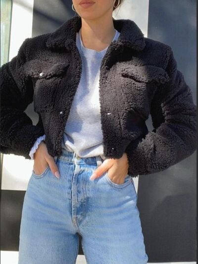 Pocketed Snap Down Collared Neck Jacket BLUE ZONE PLANET