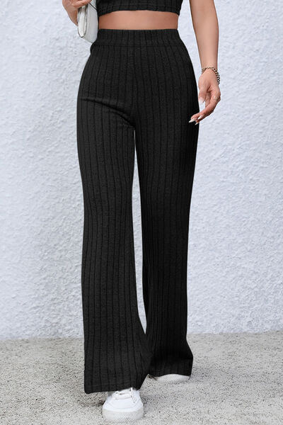 Blue Zone Planet | Basic Bae Full Size Ribbed High Waist Flare Pants BLUE ZONE PLANET