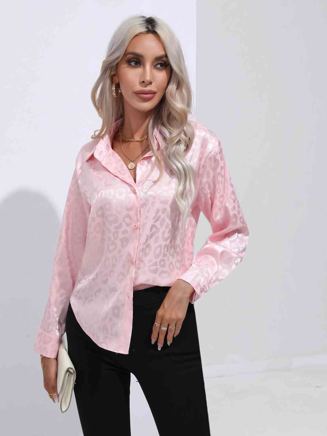 Printed Collared Neck Buttoned Shirt BLUE ZONE PLANET