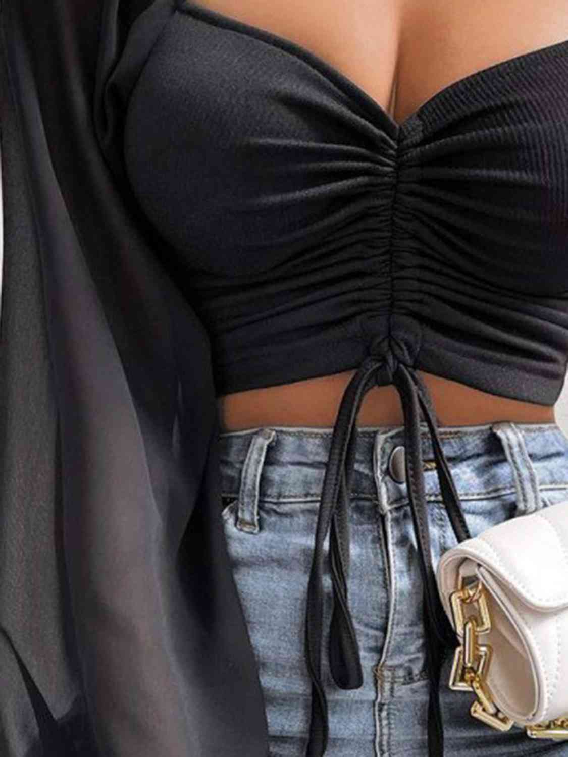 Drawstring Sweetheart Neck Cropped Top BLUE ZONE PLANET