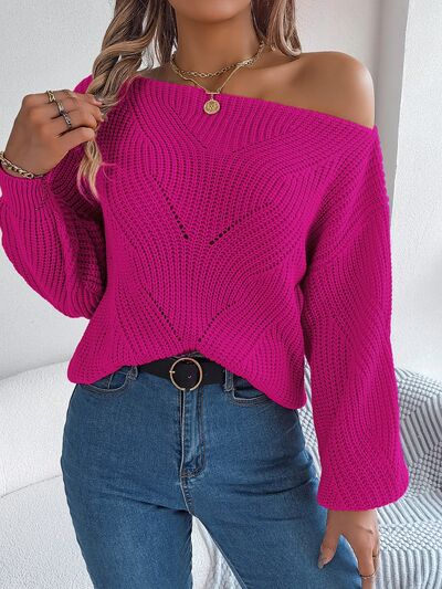 Blue Zone Planet | Openwork Long Sleeve Sweater BLUE ZONE PLANET
