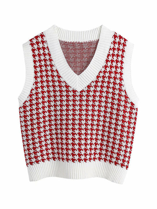 Houndstooth V-Neck Sweater Vet BLUE ZONE PLANET