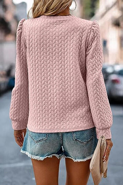 Texture Round Neck Long Sleeve Sweatshirt BLUE ZONE PLANET