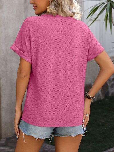 Blue Zone Planet | Eyelet Notched Short Sleeve T-Shirt BLUE ZONE PLANET