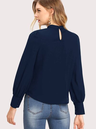 Blue Zone Planet | Mock Neck Lantern Sleeve Shirt BLUE ZONE PLANET