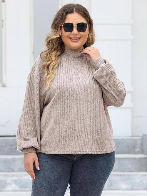 Plus Size Mock Neck Long Sleeve Knit Top BLUE ZONE PLANET