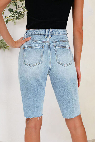 Blue Zone Planet | Distressed Pocketed Denim Shorts BLUE ZONE PLANET