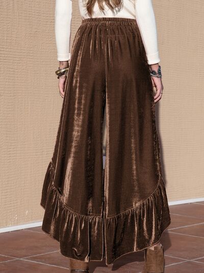Blue Zone Planet | Ruffle Trim Wide Leg Slit Pants BLUE ZONE PLANET