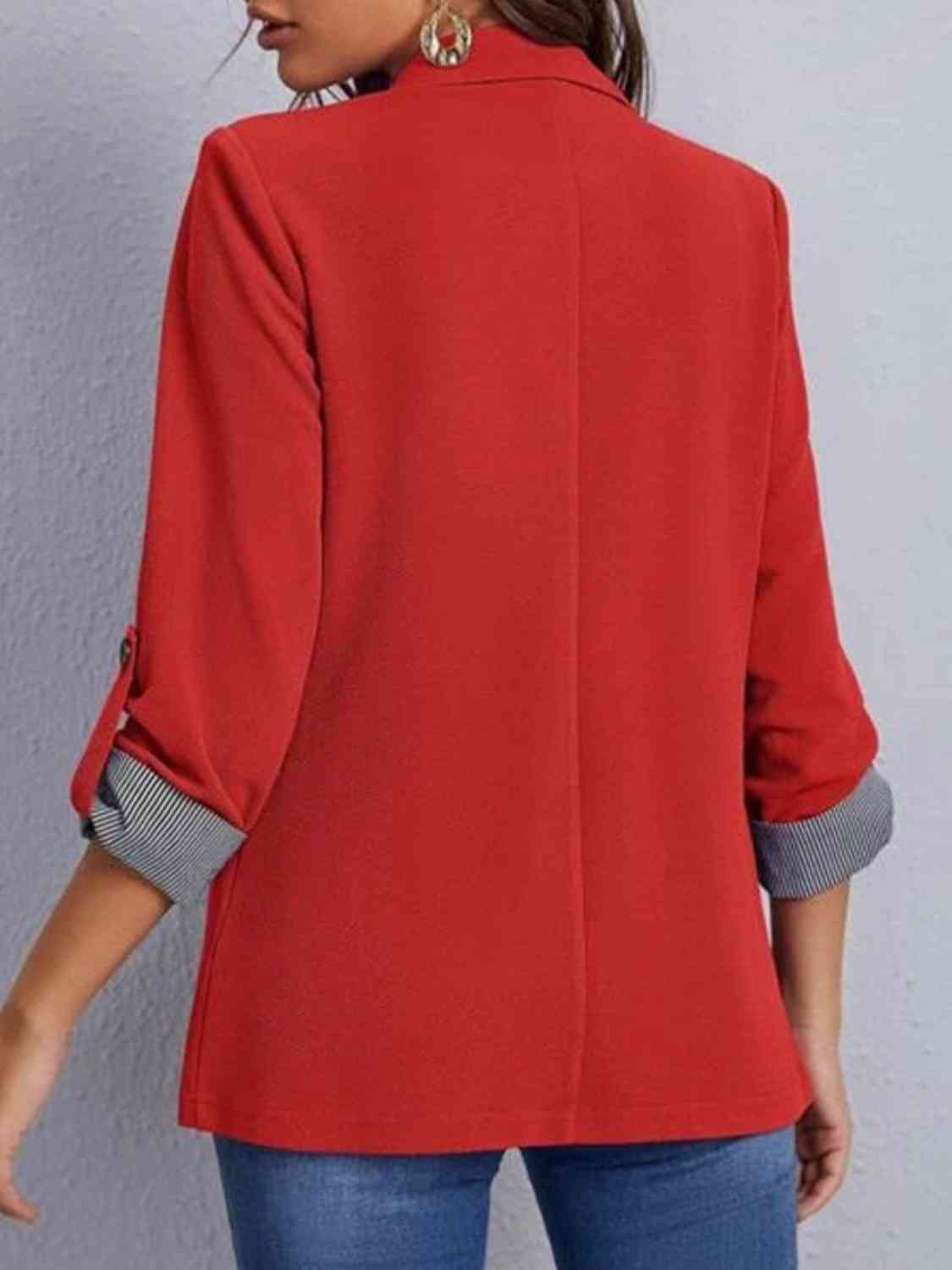 Lapel Collar Roll-Tab Sleeve Blazer BLUE ZONE PLANET