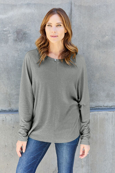 Double Take Full Size Round Neck Long Sleeve T-Shirt BLUE ZONE PLANET