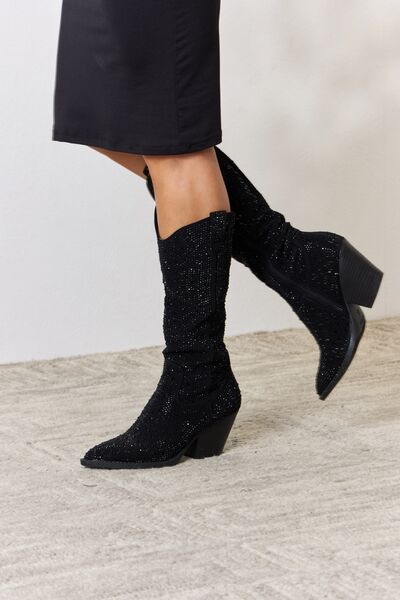 Forever Link Rhinestone Knee High Cowboy Boots BLUE ZONE PLANET