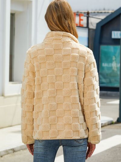 Blue Zone Planet | Fuzzy Checkered Zip Up Jacket BLUE ZONE PLANET