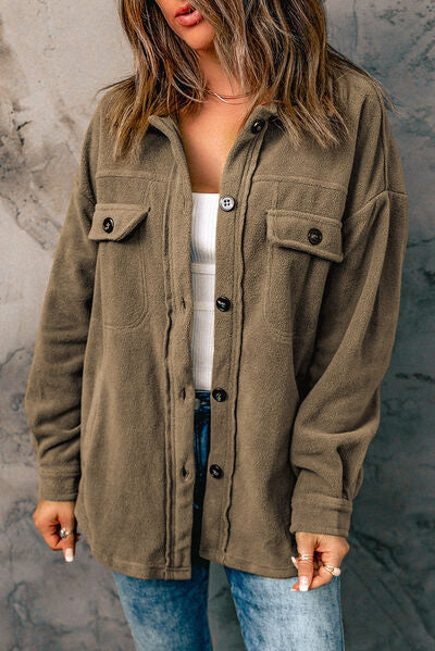 Blue Zone Planet | Button Up Collared Neck Long Sleeve Jacket BLUE ZONE PLANET