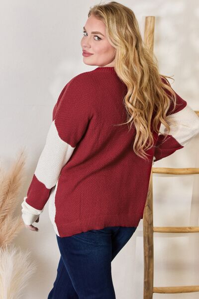 Hailey & Co Full Size Color Block Dropped Shoulder Knit Top Trendsi