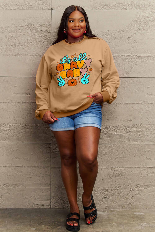 Simply Love Full Size IT'S ALL GRAVY BABY Long Sleeve Sweatshirt BLUE ZONE PLANET