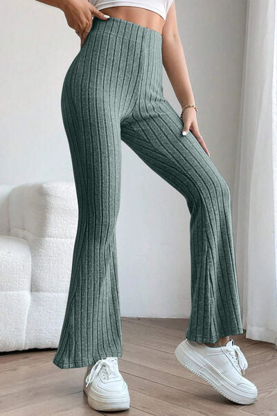 Blue Zone Planet | Basic Bae Full Size Ribbed High Waist Flare Pants BLUE ZONE PLANET