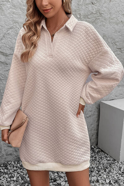 Johnny Collar Dropped Shoulder Dress Trendsi