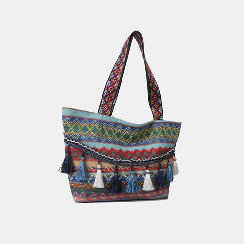 Printed Tassel Detail Tote Bag BLUE ZONE PLANET