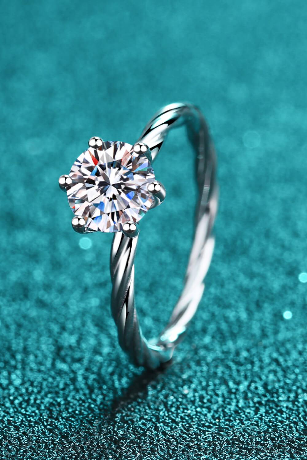 1 Carat Moissanite 6-Prong Twisted Ring BLUE ZONE PLANET