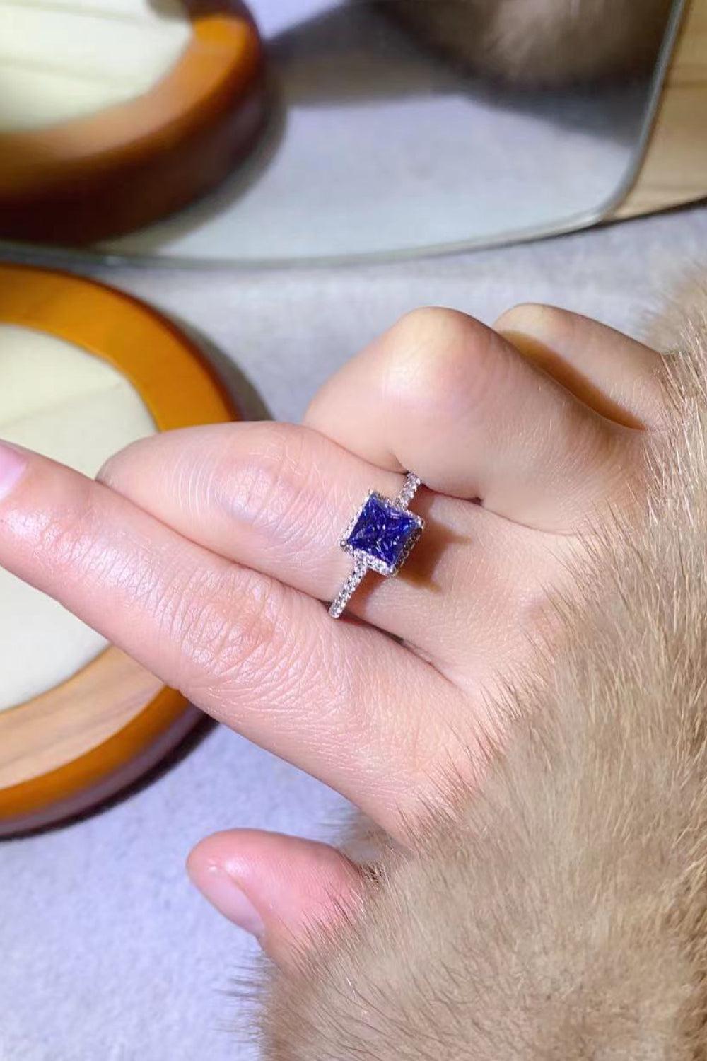 1 Carat Moissanite 925 Sterling Silver Square Ring BLUE ZONE PLANET