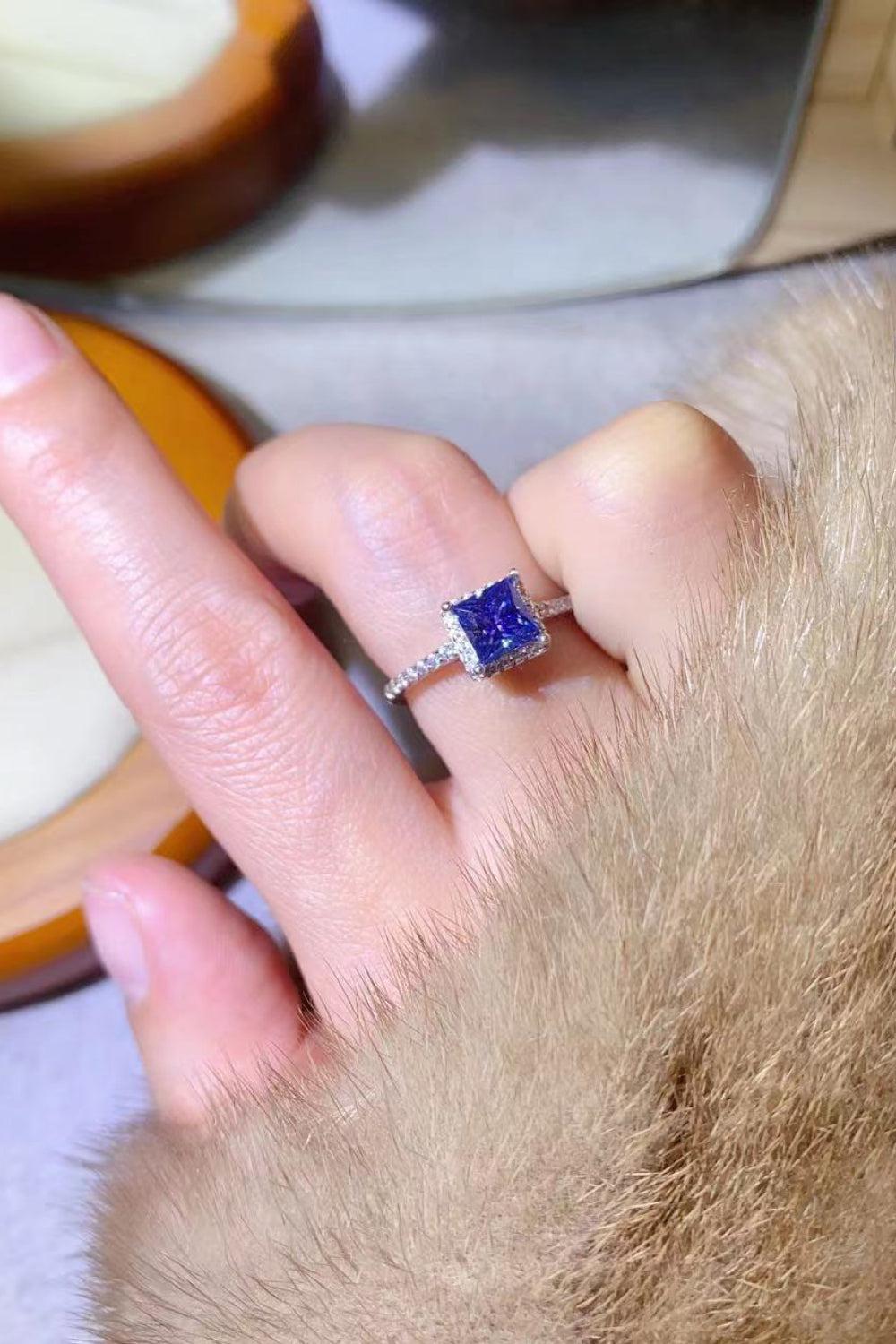 1 Carat Moissanite 925 Sterling Silver Square Ring BLUE ZONE PLANET