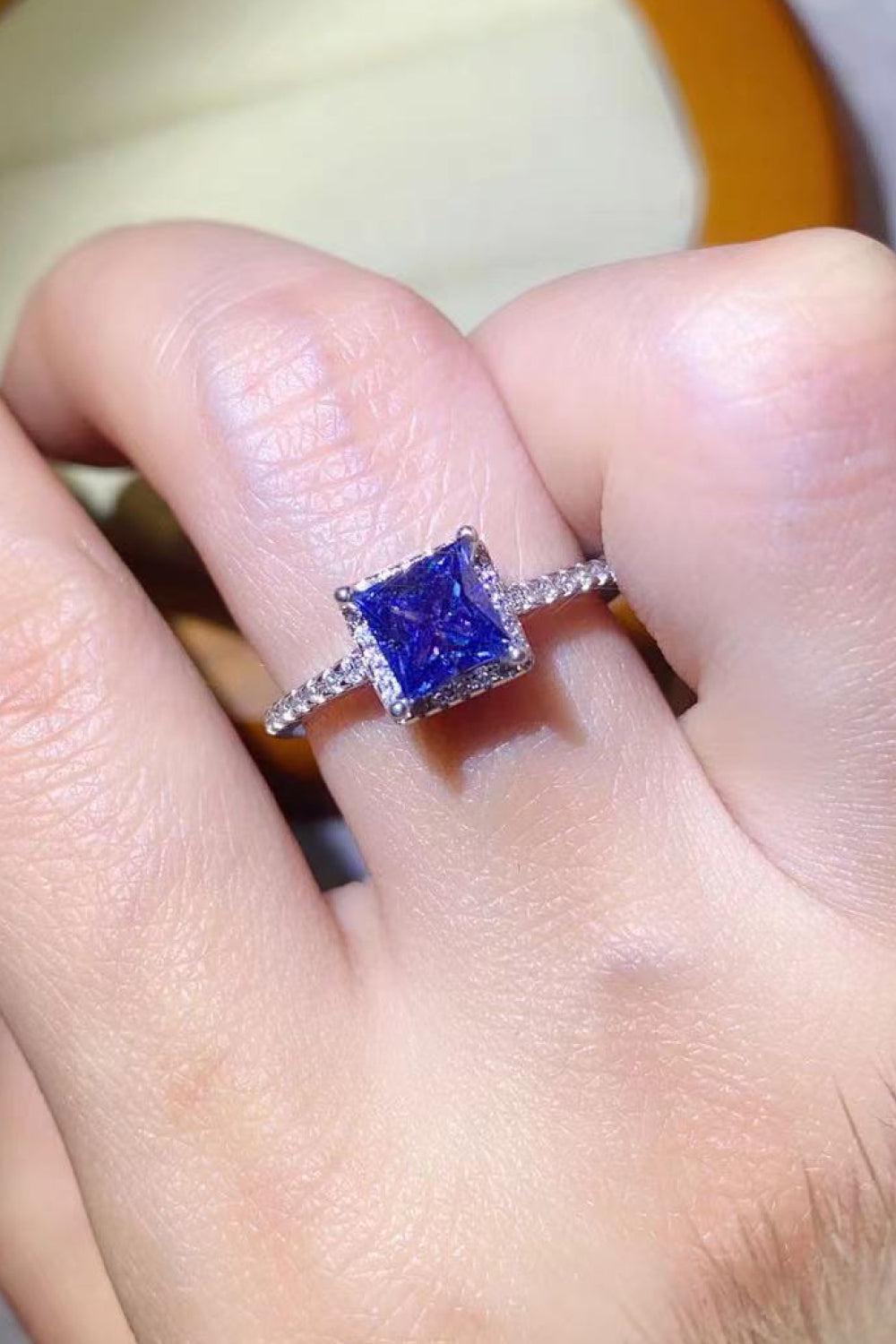1 Carat Moissanite 925 Sterling Silver Square Ring BLUE ZONE PLANET