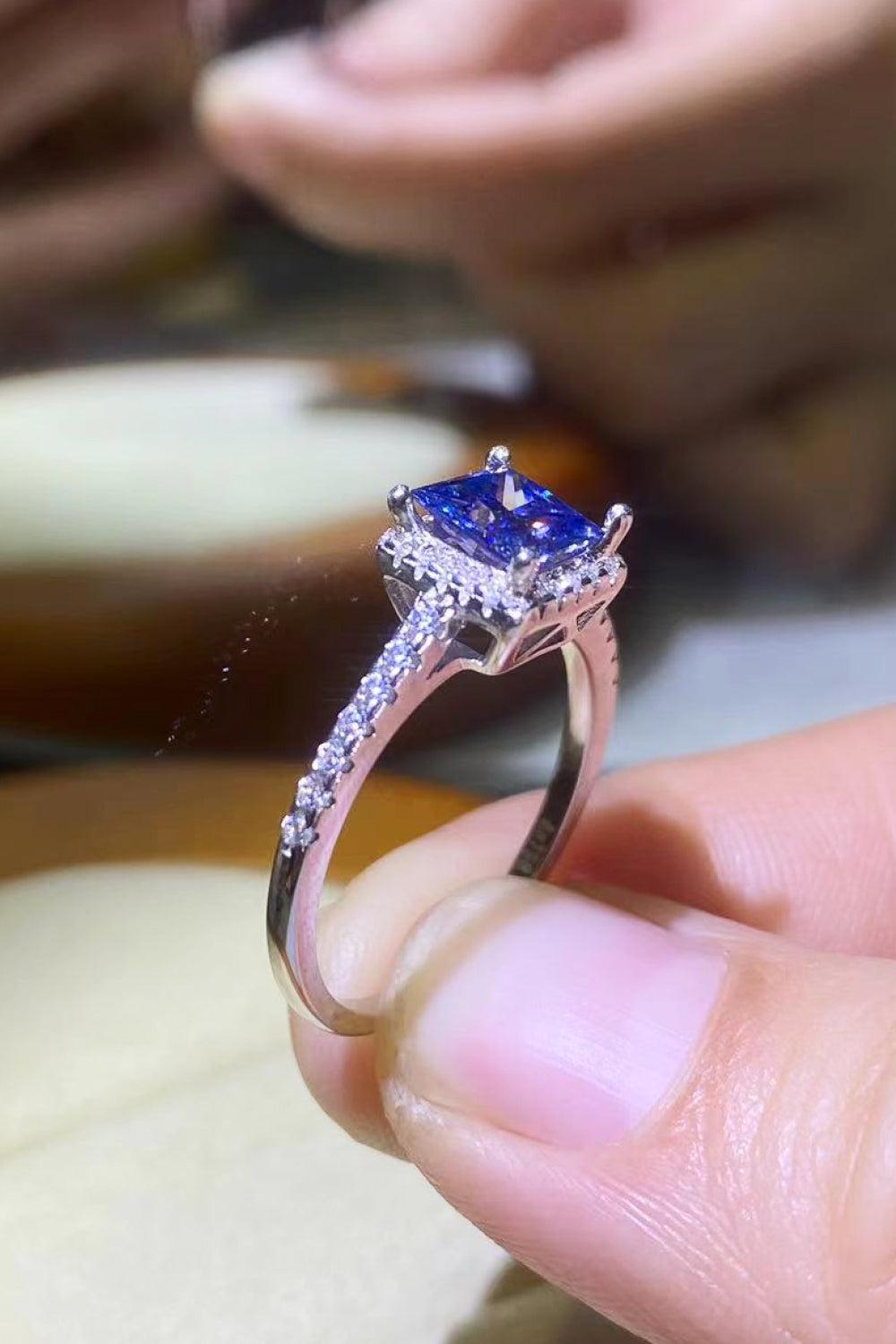1 Carat Moissanite 925 Sterling Silver Square Ring BLUE ZONE PLANET