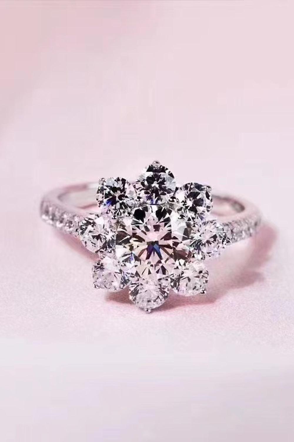 1 Carat Moissanite Flower Ring BLUE ZONE PLANET