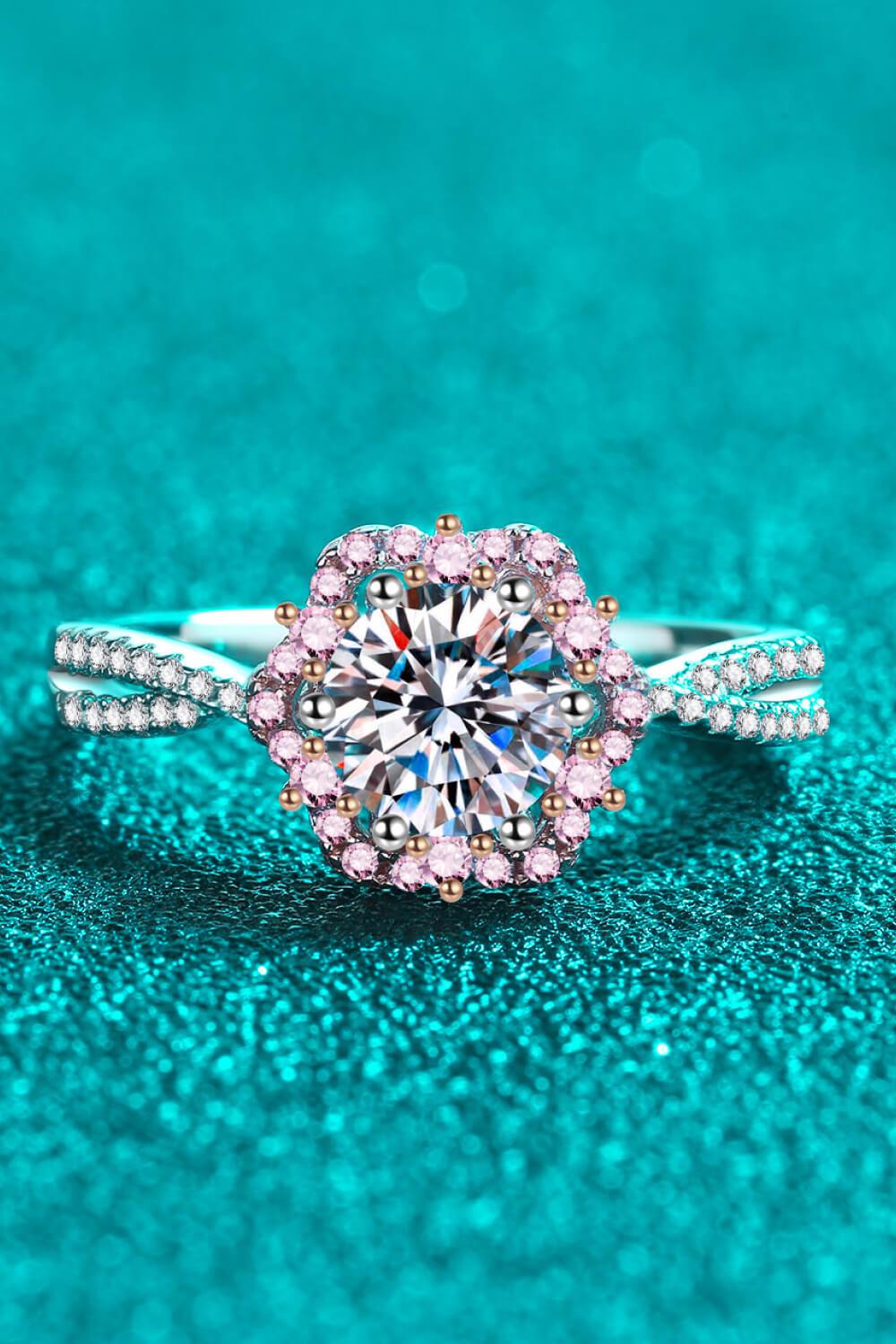 1 Carat Moissanite Flower-Shaped Crisscross Ring BLUE ZONE PLANET