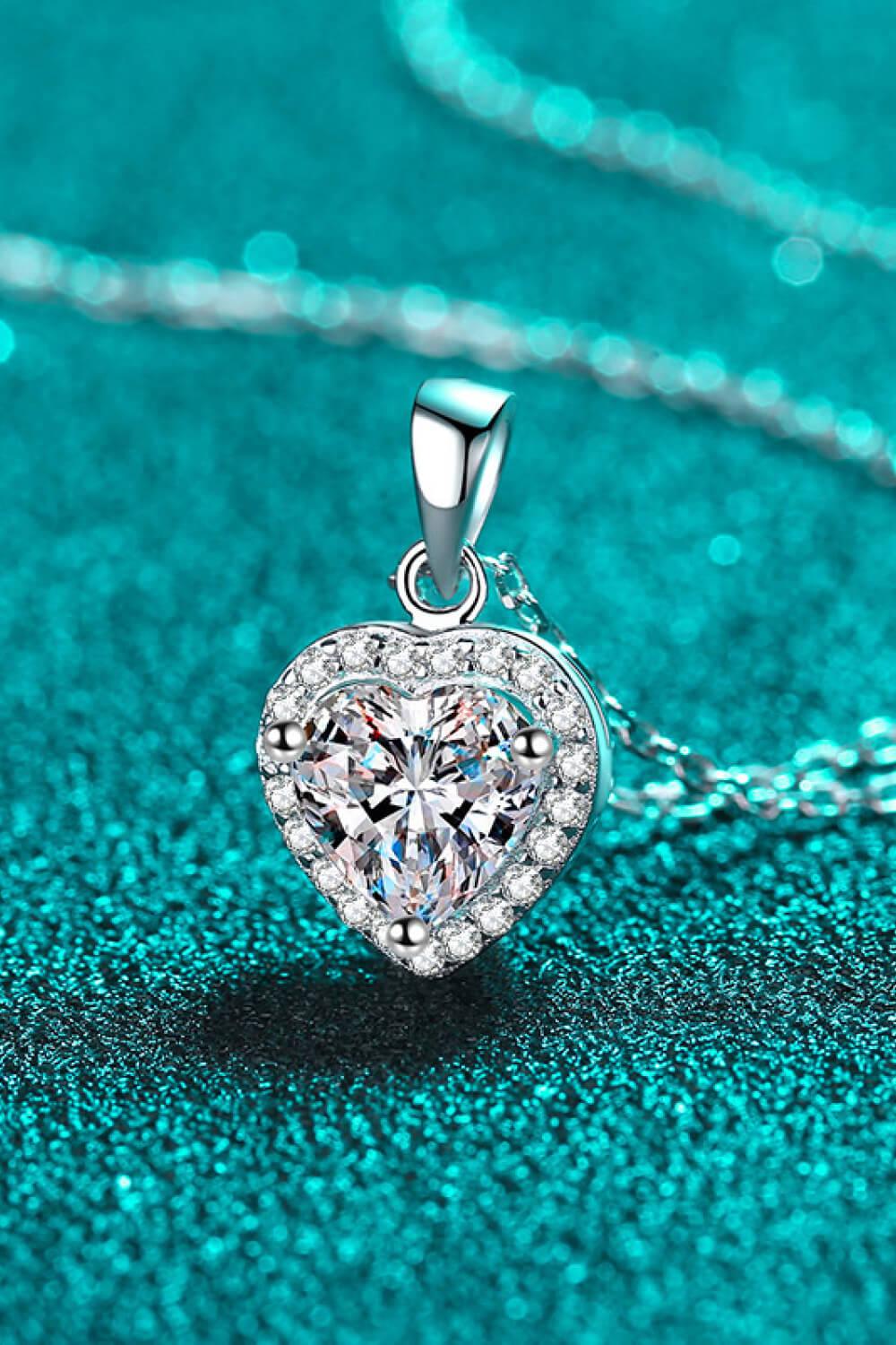 1 Carat Moissanite Heart Pendant Chain Necklace BLUE ZONE PLANET