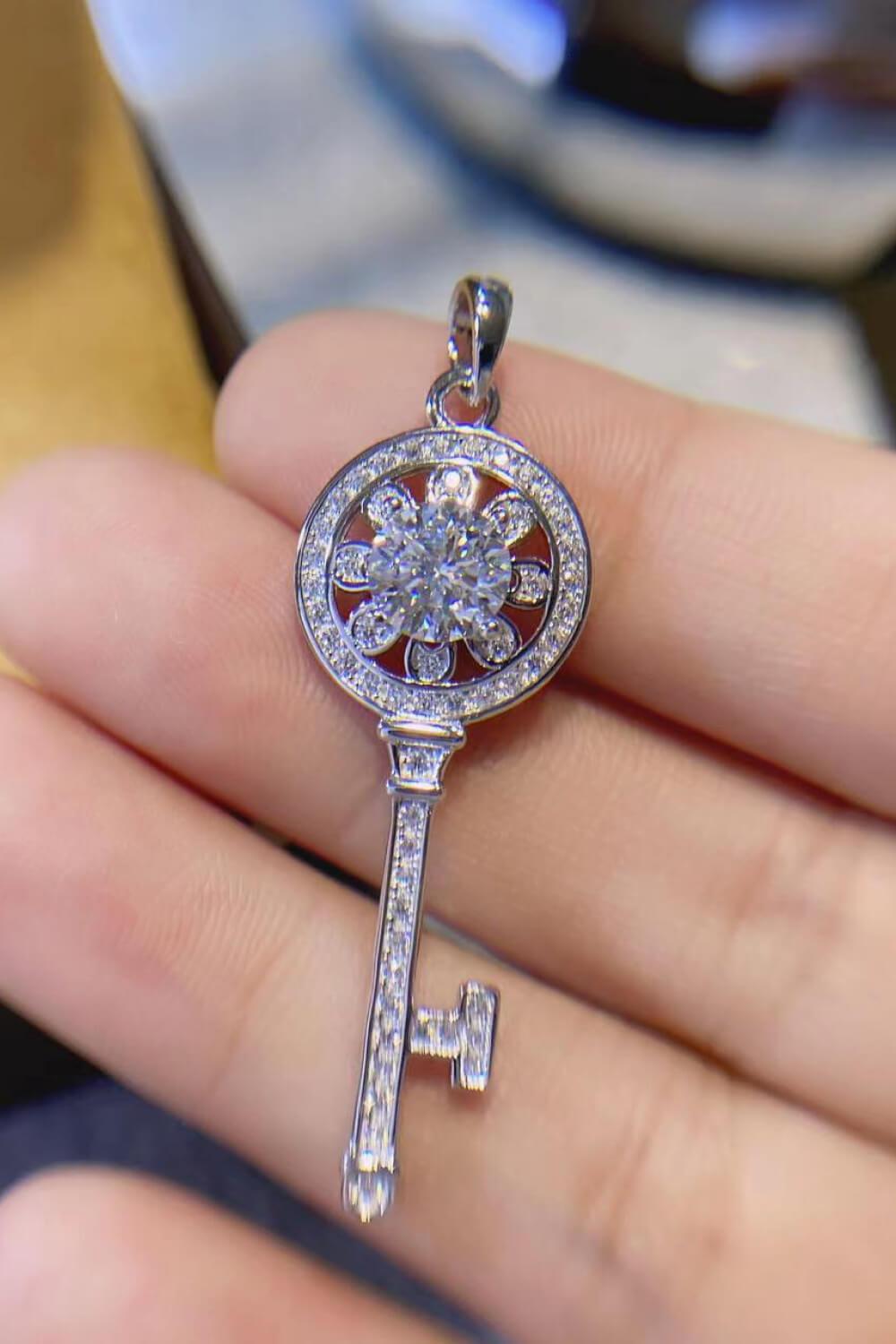 1 Carat Moissanite Platinum-Plated Key Pendant Necklace BLUE ZONE PLANET