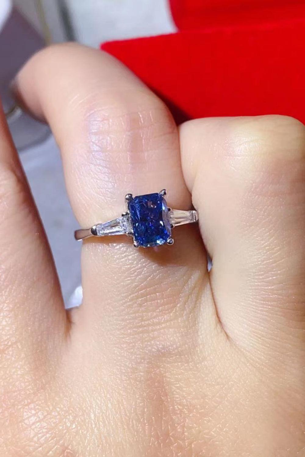 1 Carat Moissanite Platinum-Plated Rectangle Ring in Blue BLUE ZONE PLANET