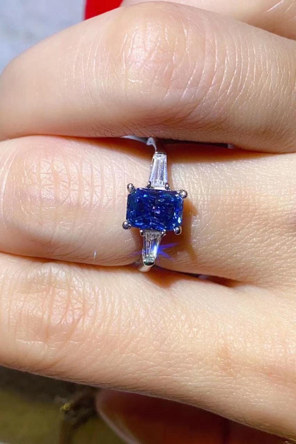 1 Carat Moissanite Platinum-Plated Rectangle Ring in Blue BLUE ZONE PLANET