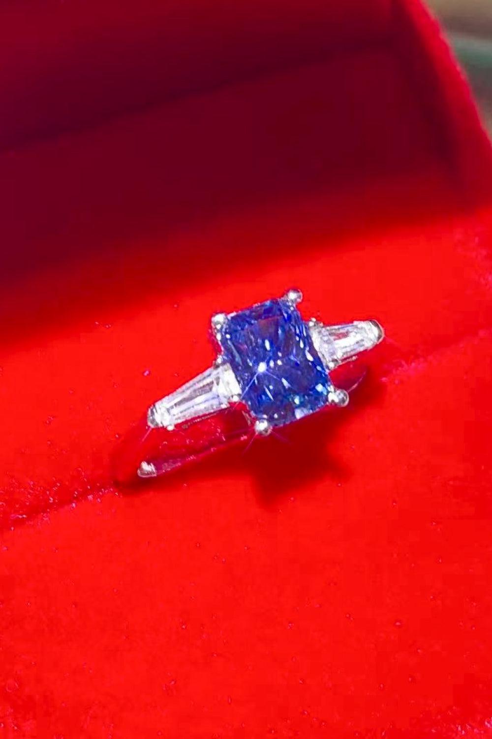 1 Carat Moissanite Platinum-Plated Rectangle Ring in Blue BLUE ZONE PLANET