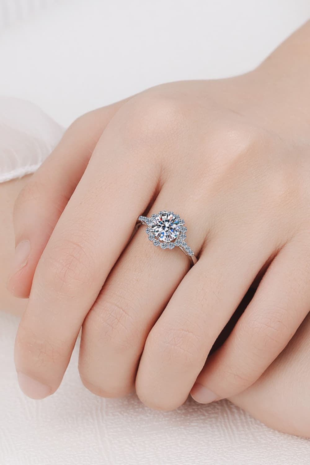 1 Carat Moissanite Rhodium-Plated Halo Ring BLUE ZONE PLANET